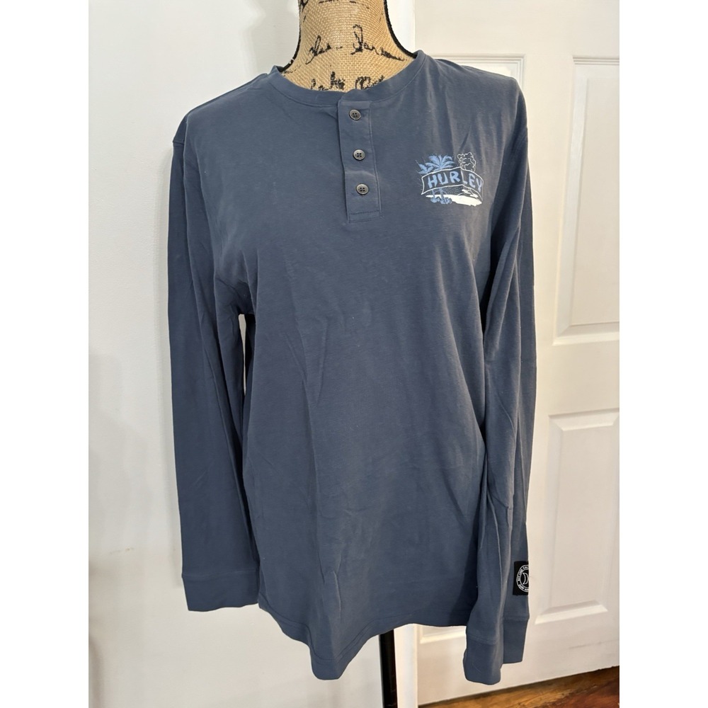 Women's‎ medium Hurley long sleeve T-shirt three-quarter button blue